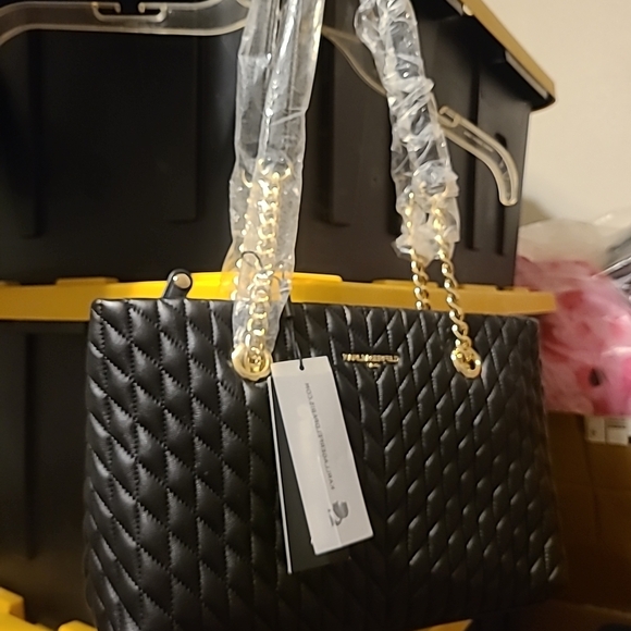 Quilted Black Chain-Handle Tote Bag